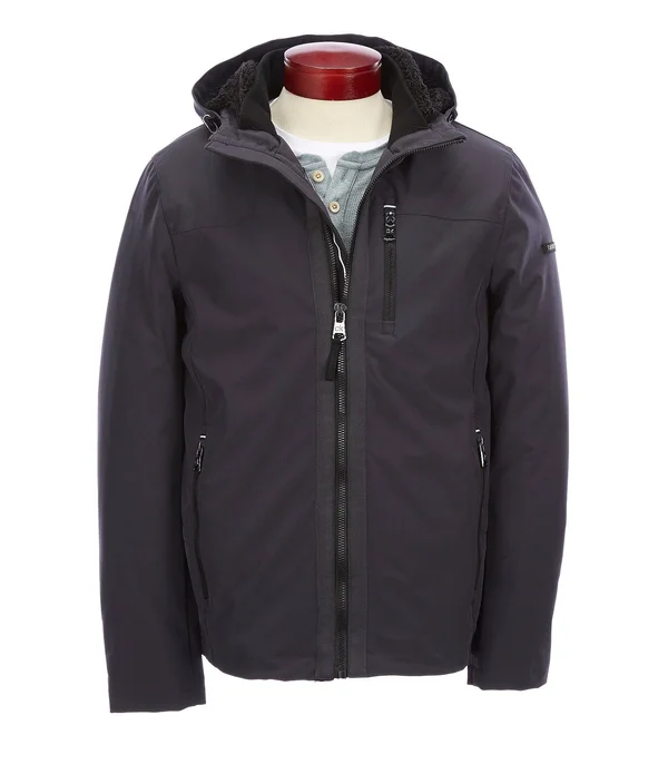 Calvin Klein Soft Shell Hood Full-Zip Jacket - Mens, XL, Iron
