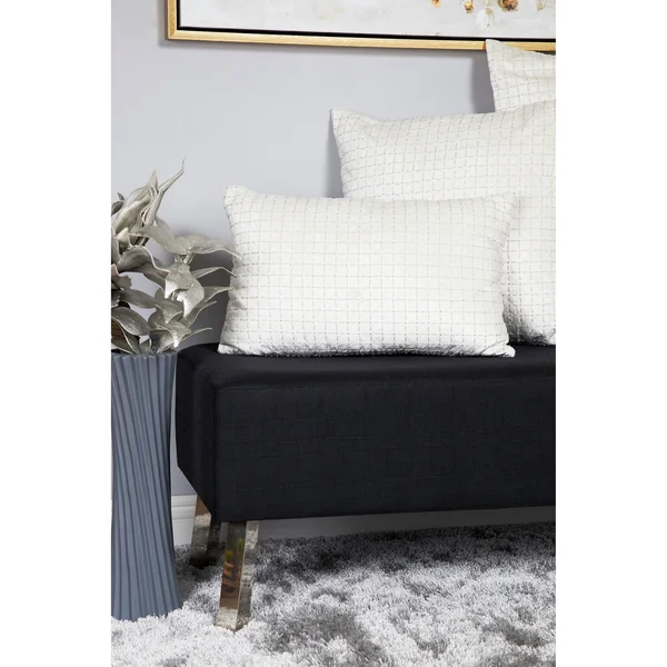 Chelsea Grove 13x22 x 21x22 Crisscross Pattern Cream Velvet Lumbar Pillow