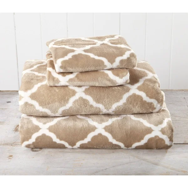 Great Bay Home Extra Soft Cozy Velvet Plush Printed Bed Sheet Set - Twin - Large Snowflake