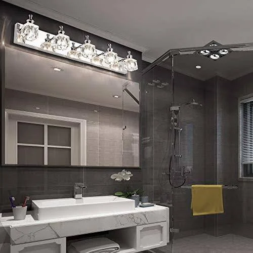 PRESDE Bathroom Vanity Light Fixtures Over Mirror Modern LED 5 Lights Glass Shade