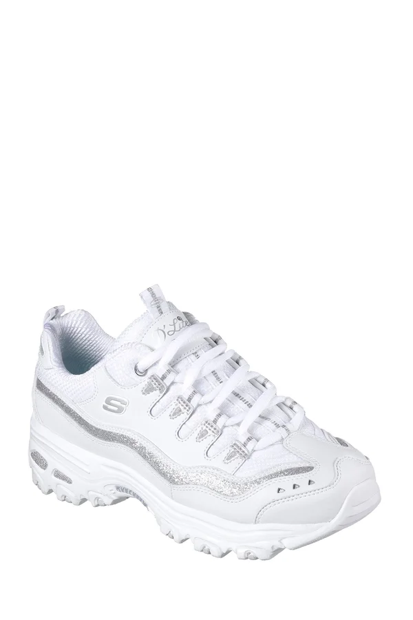 Skechers Women's D&Lites Now and Then Sneaker - Size: 9, White/Silver