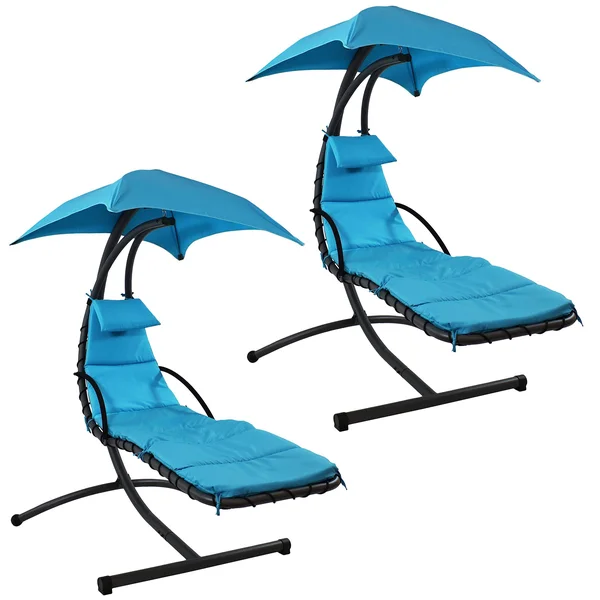 Sunnydaze Decor Floating Chaise Lounge Chair Swings with Canopy Set of 2 - Teal