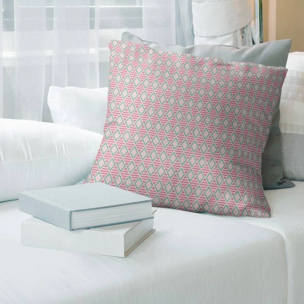 Porch & den Haide Geometric Diamonds Throw Pillow - 14 x 14 - Pink & Teal - Faux Suede