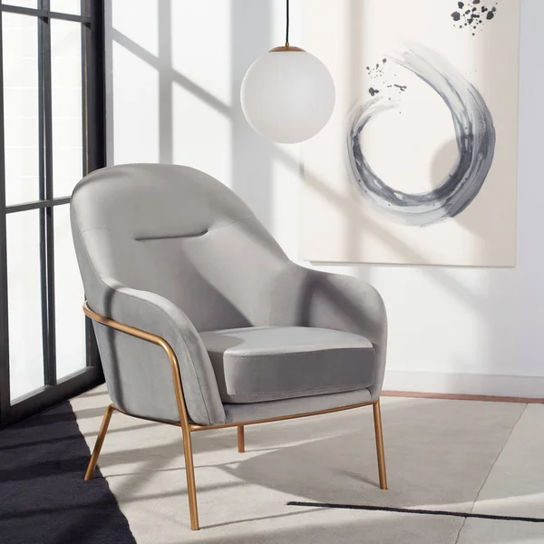 Safavieh Eleazer Velvet Accent Chair - Grey, Gold