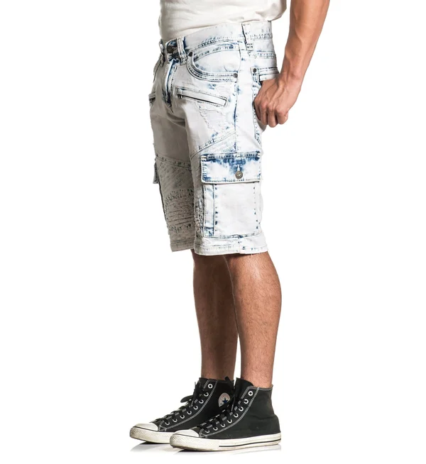 Affliction Hunter Fallen Fulton 110DS105 New Denim (Blue) Fashion Cargo Shorts for Men, Size: 38