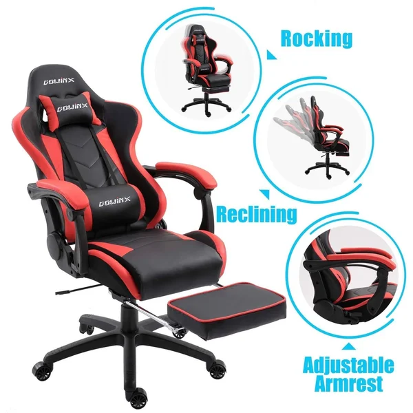 Dowinx Gaming Chair Ergonomic Racing Style Recliner with Massage Lumbar Support - Office Armchair for Computer PU Leather E-Sport