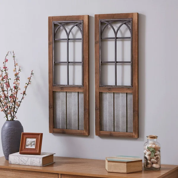 FirsTime & Co. 12 in. x 1 in. x 31.5 in. Metal Black Willow Farmhouse Window Wall Plaque 2-Piece Set