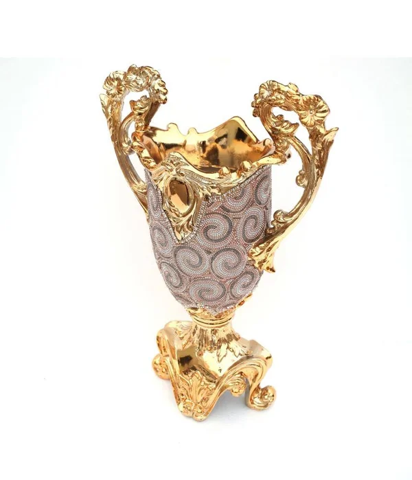YS9240J7R Chrome Plated Gold Crystal Embellished Ceramic Vase