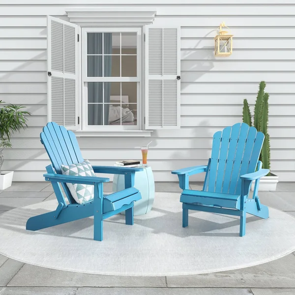 Haven Folding Poly Resin Plastic Adirondack Chair Set of 2 White