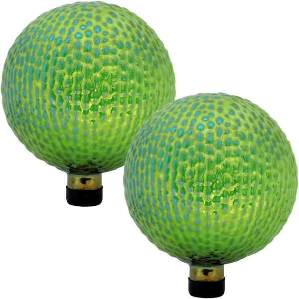 Sunnydaze Green Textured Surface Gazing Globe Ball, 10-Inch, Set of 2