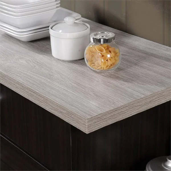 Pemberly Row Kitchen Island with Spice Rack in Chocolate Gray