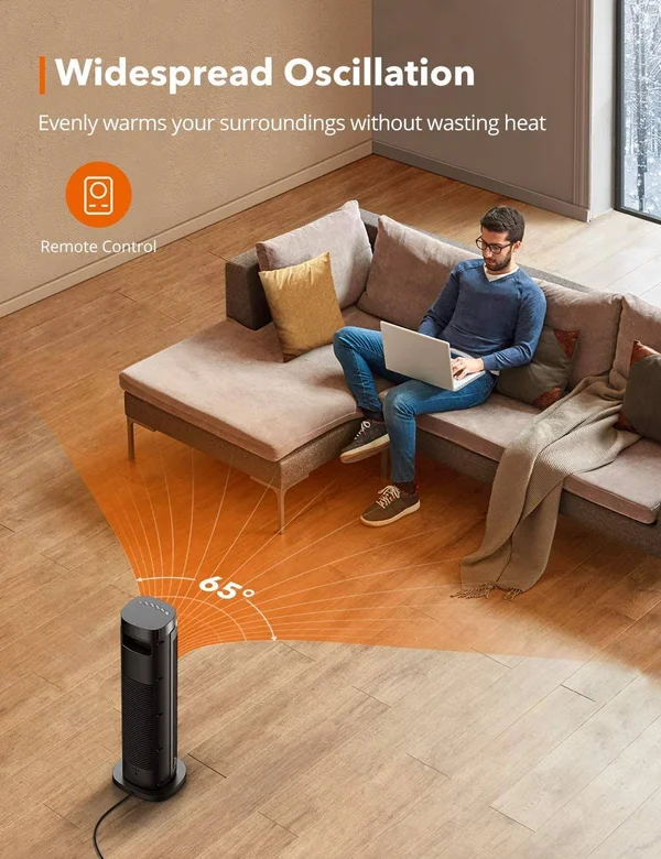 TaoTronics PTC Space Heater, 1500W Fast HEATING Ceramic, 24” High Tower Heater