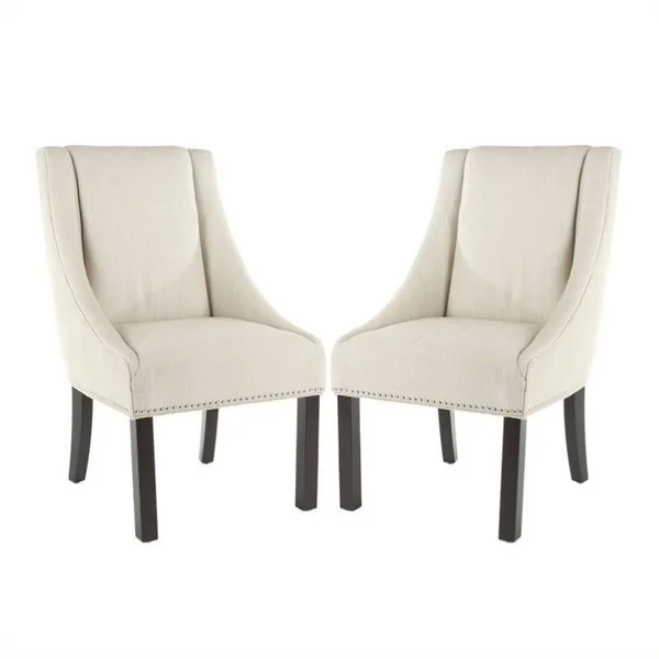 Hawthorne Collections Arm Dining Chair in Beige (Set of 2)