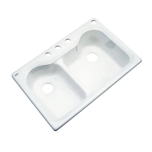 Thermocast Breckenridge Drop-In Acrylic 33 in. 4-Hole Double Bowl Kitchen Sink in White 46400