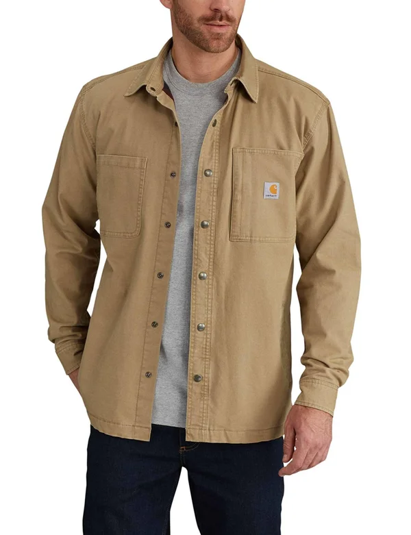 Carhartt Men's Rugged Flex Rigby Shirt Jacket, 2XT, Dark Khaki