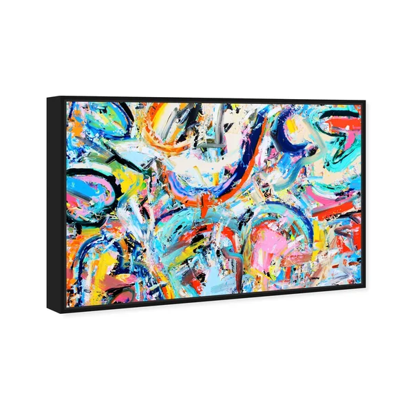 Oliver Gal Abstract Wall Art Framed Canvas Prints 'Vita Loqui by Tiago Magro' Paint - Blue, Pink - 54 x 36 - Gold