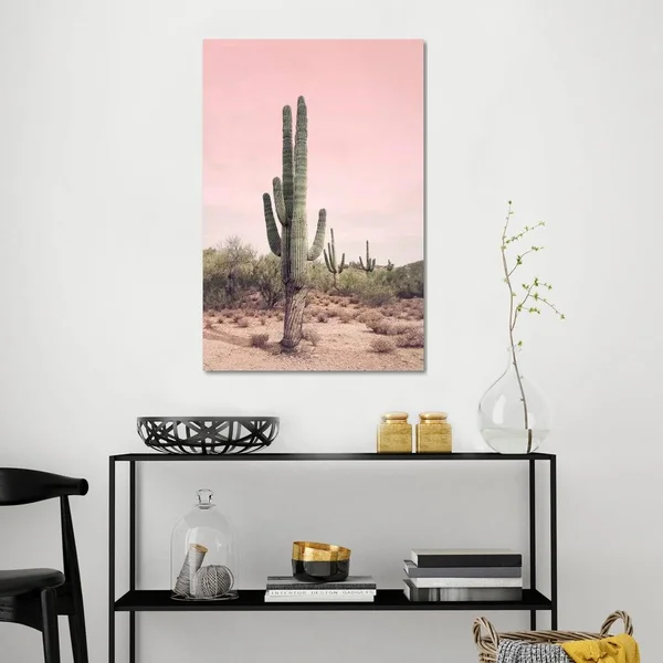 Desert Cactus Blush by Sisi and Seb - Graphic Art Print iCanvas Format: Wrapped Canvas, Size: 40x22 H x 26x22 W x 0.75x22 D, Mat