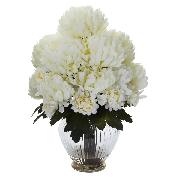 Nearly Natural Mum Artificial Arrangement in Vase - Yellow
