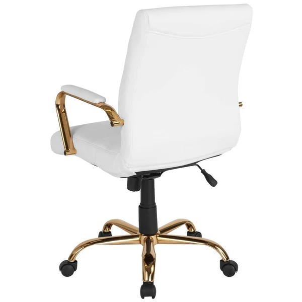 Flash Furniture Mid-Back Leather Executive Swivel Chair with Gold Frame and Arms - White