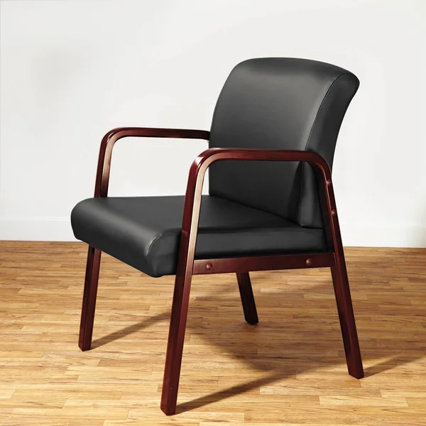 Alera Reception Lounge Series Guest Chair - Cherry/Black Leather, Size: 24 x 26 x 33.25