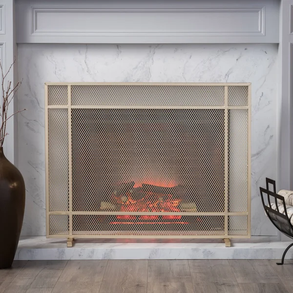 Markus Modern Single Panel Iron Firescreen - Black Brushed Gold Finish