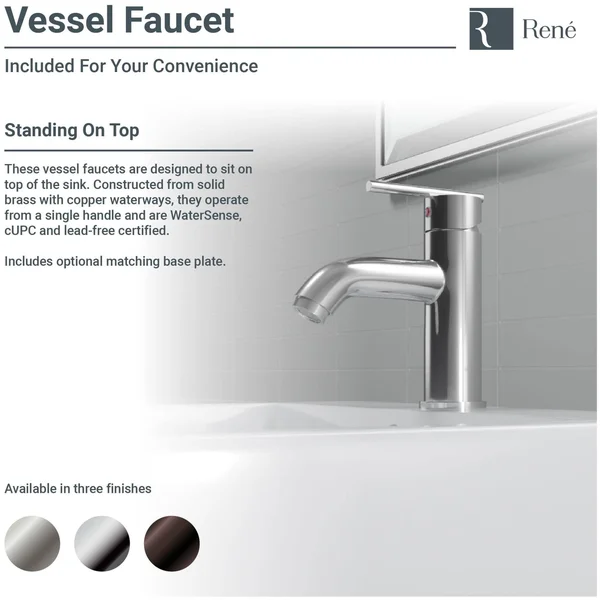 Rene R2-5018-B-R9-7009-BN Biscuit Porcelain Vessel Sink with Brushed Nickel Vessel Faucet and Vessel Pop-Up Drain, 21" x 16