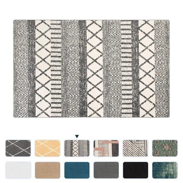 Subrtex Geometric Low Pile Stain Resistant Area Rug or Runner - 3&x5& - Gray White