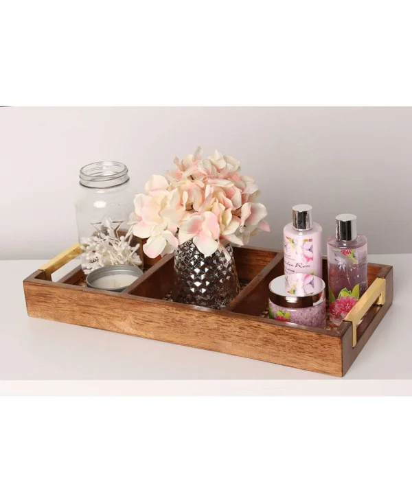 Kate and Laurel Hanneli Perforated Gold Metal and Walnut Wood Divided Tray
