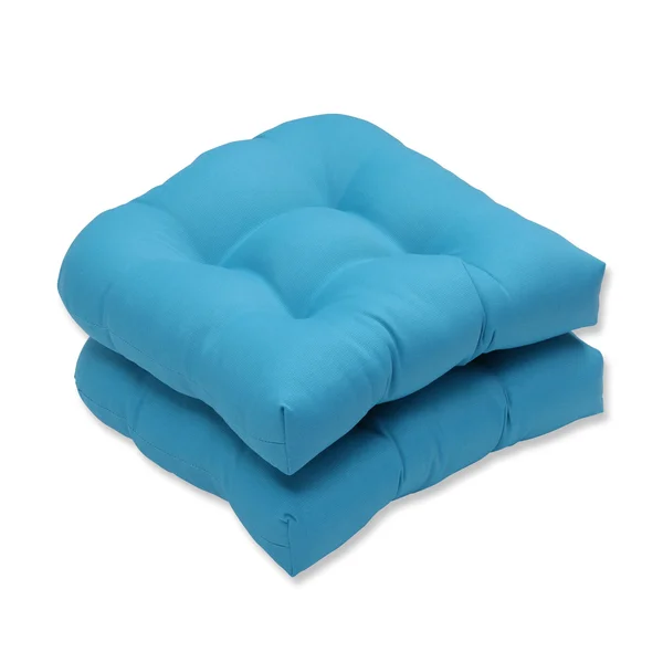 Pillow Perfect Outdoor Veranda Turquoise Wicker Seat CUSHION, Set of 2