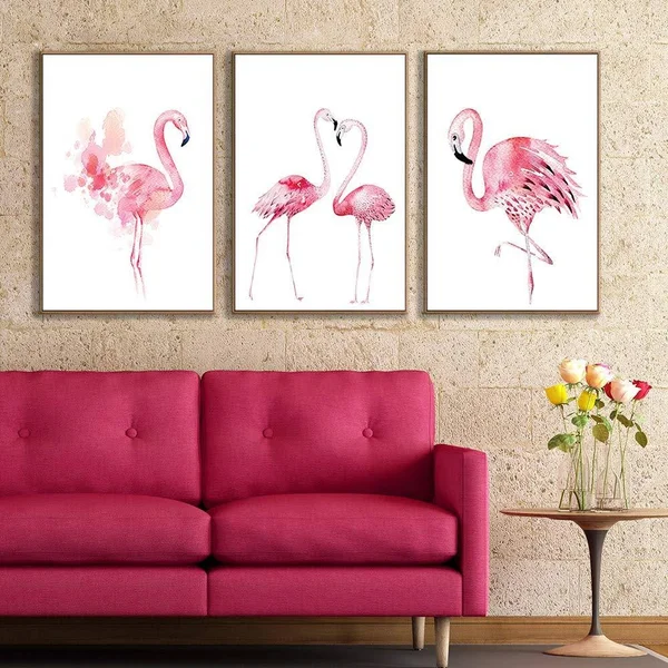 Nwt Framed Canvas Wall Art for Living Room - Bedroom Pink Flamingo Canvas Prints for Home Decoration Ready to Hanging - 24x22x36x