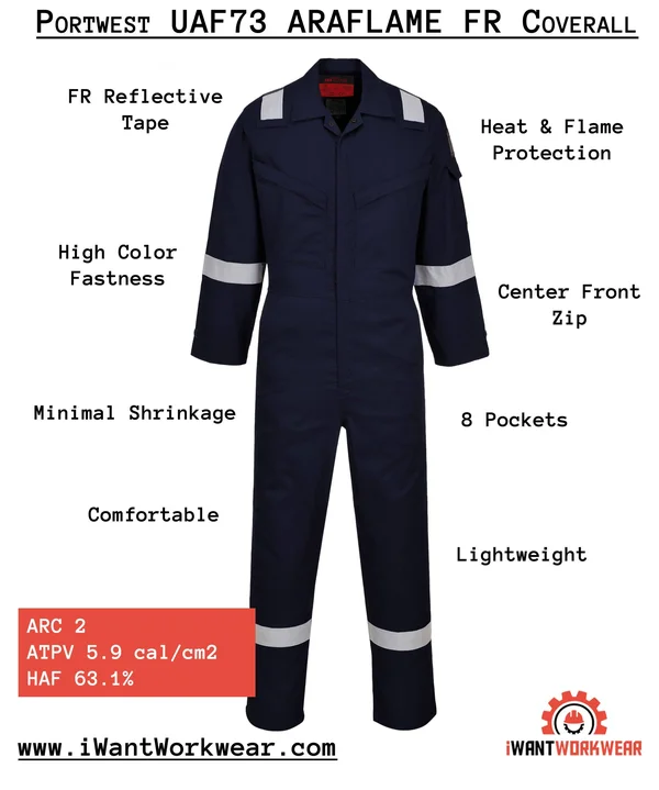 Portwest UAF73 - Araflame NFPA 2112 Coverall - Navy - 48