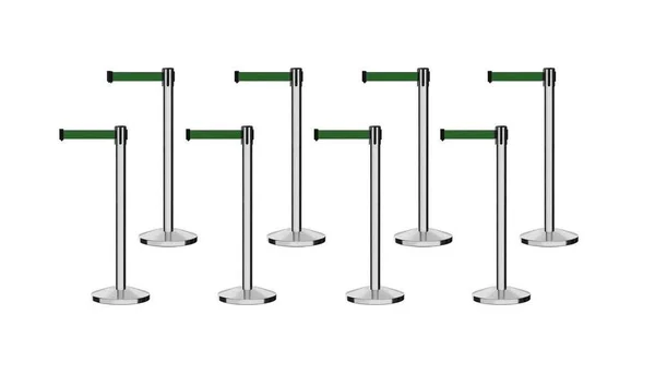 Set of (8) Free Ship CCW Series RBB-100 Polished Stainless Steel Retractable Belt Barriers - 13 ft. Belt by Crowd Control Wareho