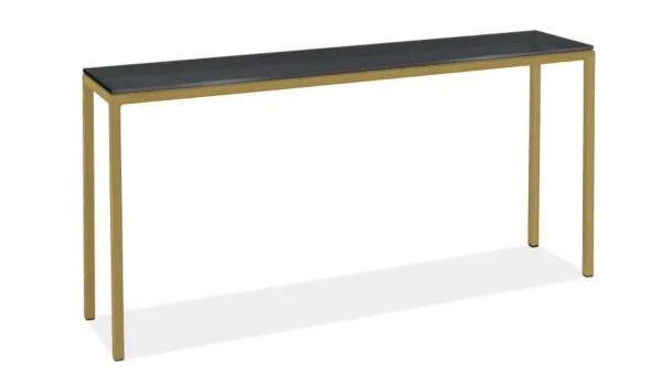 Room & Board - Modern Parsons 60W 12D 29h Console Table w/ 1x22 Leg, Smoke Tempered Glass Top w/ Gold Base