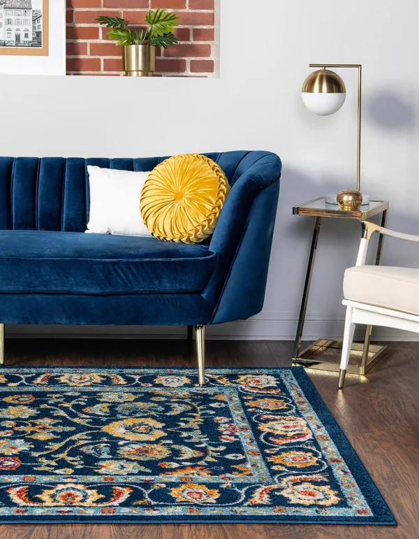 Aurelia 9x12 Navy Blue Blue Floral Large Area Rug