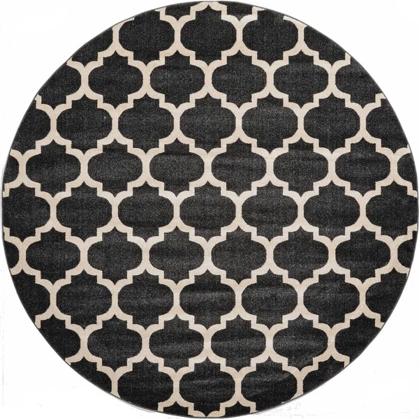 Unique Loom Philadelphia Trellis Area Rug Black 8& x 8& Round 8& Round Indoor Living Room, Bedroom, Dining Room