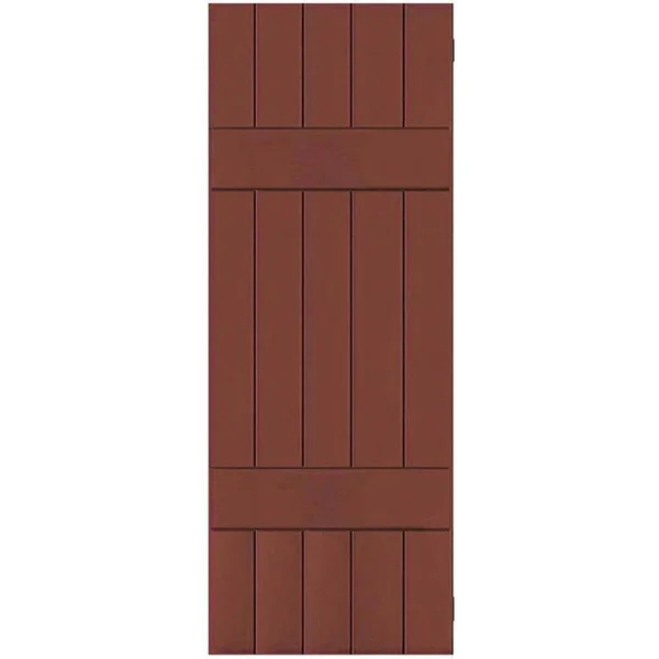Ekena Millwork 18 in. x 28 in. Exterior Real Wood Sapele Mahogany Board and Batten Shutters Pair Country Redwood