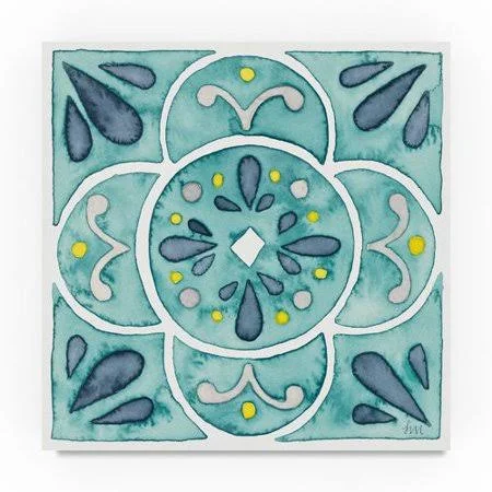 Trademark Fine Art 'Garden Getaway Tile VII Teal' Graphic Art Print on Wrapped Canvas, Size: 24 x 24, White