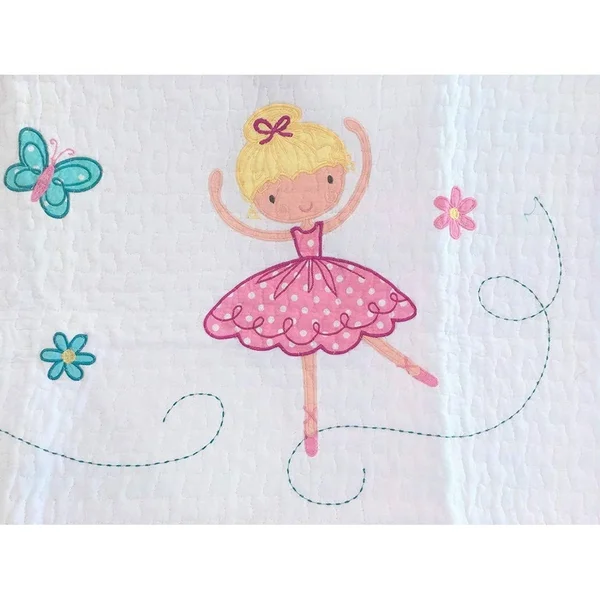 Cozy Line Ballerina Pink Girls Reversible Cotton Quilt Set with Decorative Pillows (Twin)