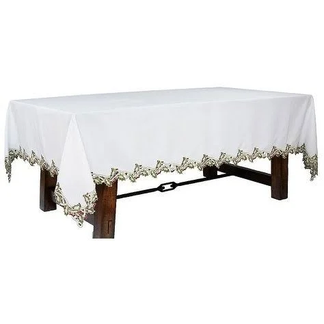 Xia Home Fashions Holiday Holly Embroidered Cutwork Tablecloth, Green