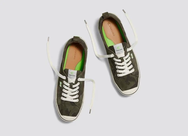 Cariuma OCA Low Stripe Camouflage Suede Sneaker Men - Green