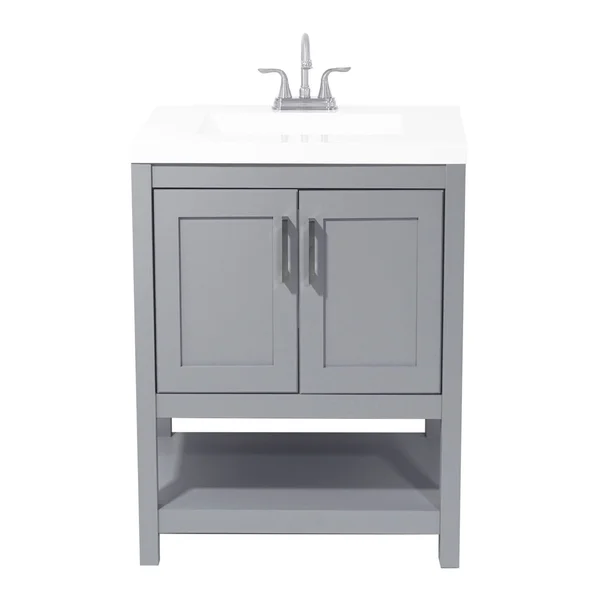 Tufino Bath Vanity with Cultured Marble or Quartz Stone Top (Color: White - Vanity Top: Quartz Galaxy White, Size: 25x22)