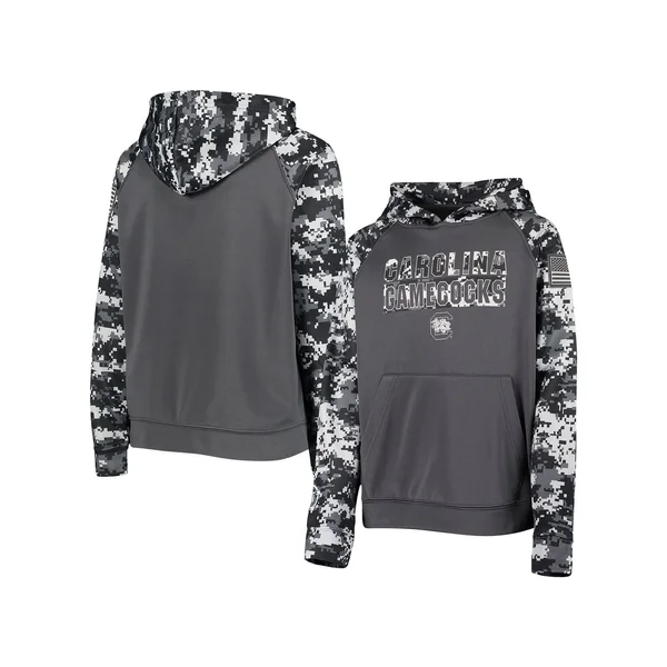 Colosseum South Carolina Gamecocks Youth Charcoal OHT Military Appreciation Digital Camo Raglan Pullover Hoodie Size: Extra Larg