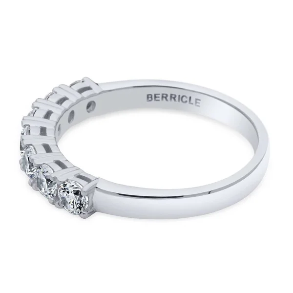 BERRICLE Sterling Silver Round Cubic Zirconia CZ 7-Stone Anniversary Wedding Half Eternity Band Ring Size 10