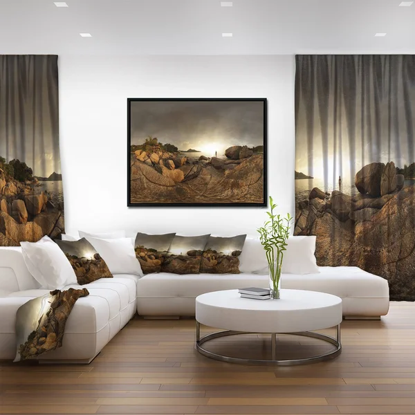 Designart 'Brown Rocky Forest Panorama' Landscape Framed Canvas Art Print - 40 in. Wide x 30 in. High