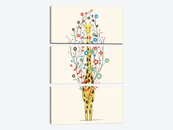 Jay Fleck Large 3-Piece Canvas Print - I brought You These Flowers ( Animal Art > wildlife > Giraffes art)