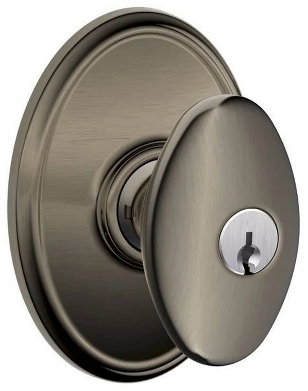 Schlage F51ASIE620WKF Siena Knob with Wakefield Trim Keyed Entry Lock Antique Nickel