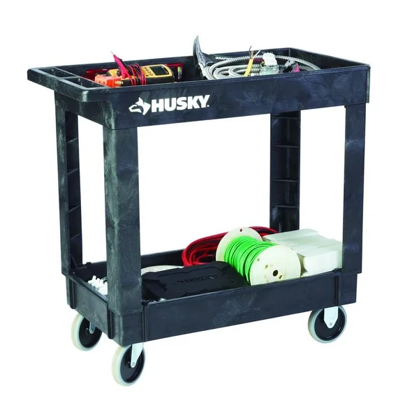 Husky 1866880 16 in. 2-Shelf Utility Cart, Black 12603