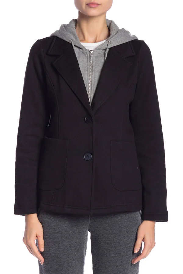 Juniors' Sebby Fleece Hooded Blazer - Girl's, Size: Large, Black