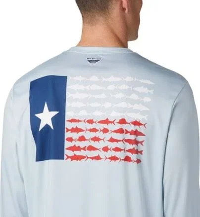 Columbia Men's Terminal Tackle PFG Fish Flag Long Sleeve - Cool Grey/TX Fish, Small