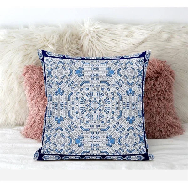 Geostar Wreath Palace Suede Zippered Pillow W Insert in Light Blue Navy 20 x 20